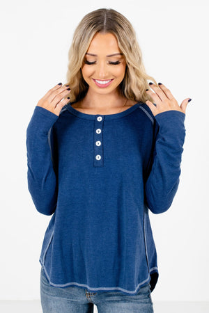 Women's Blue Warm and Cozy Boutique Tops