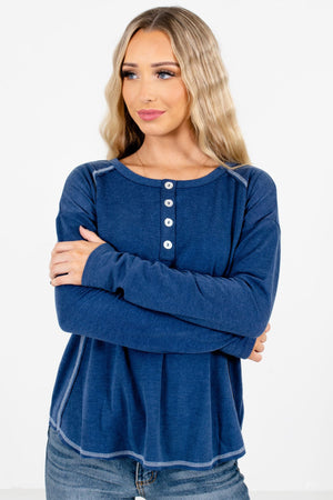 Women's Blue Soft and Semi-Stretchy Boutique Tops