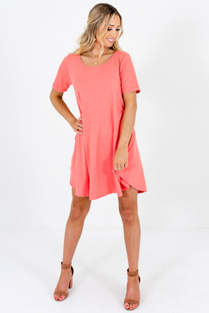 Coral Pink Soft Stretchy Boutique Mini Dresses with Pockets