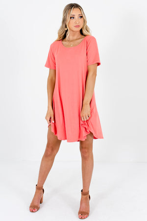 Coral Pink High Quality Soft Stretchy Mini Dresses with Pockets