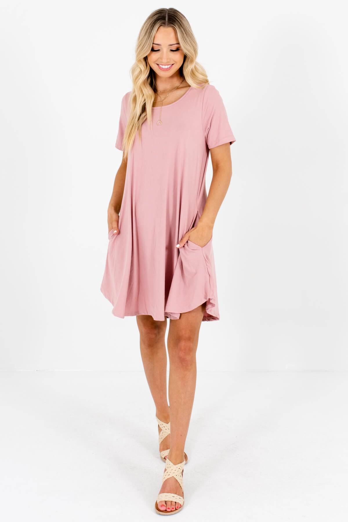 Pink Soft Stretchy Comfy Boutique Mini Dresses with Pockets