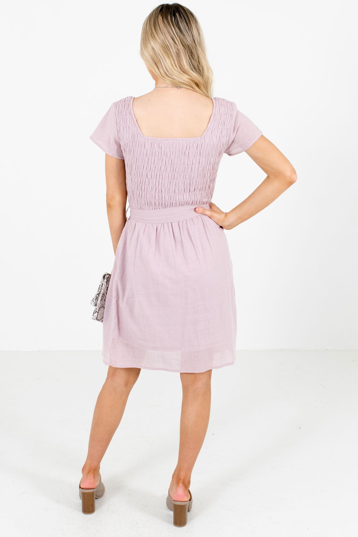 Women's Lavender Purple Waist Tie Detailed Boutique Mini Dress
