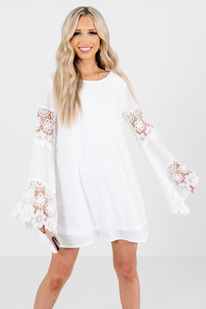 White Crochet Lace Detailed Boutique Mini Dresses for Women