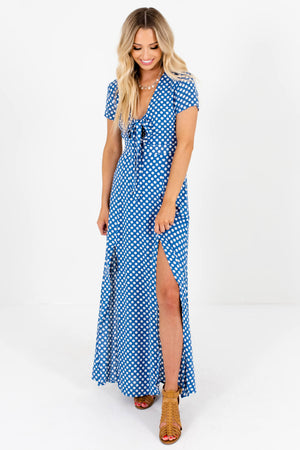 Women's Blue Hem Slit Boutique Maxi Dresses