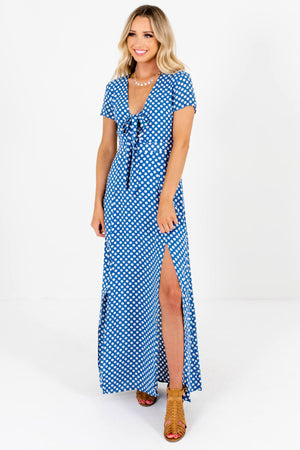 Blue White Polka Dot Patterned Boutique Maxi Dresses for Women