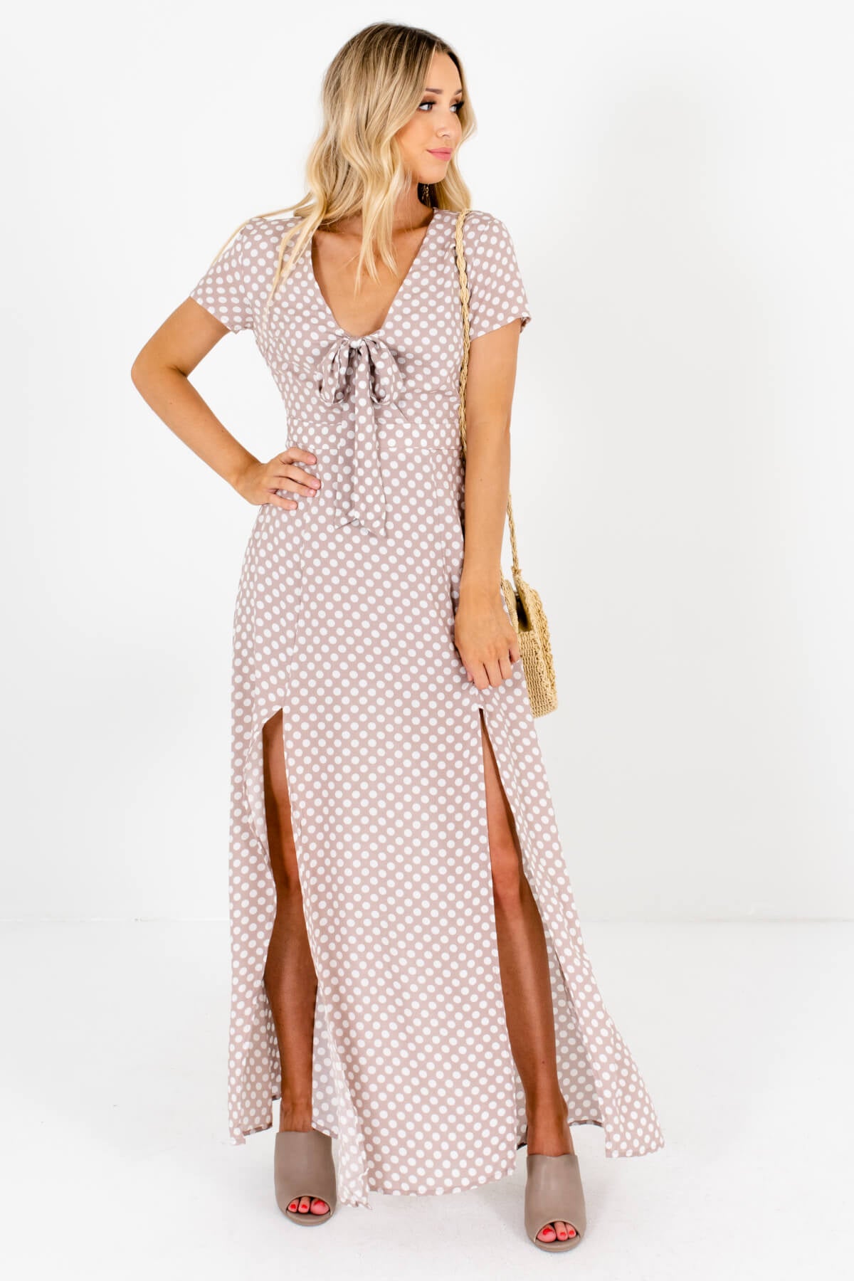 Taupe polka online dot dress