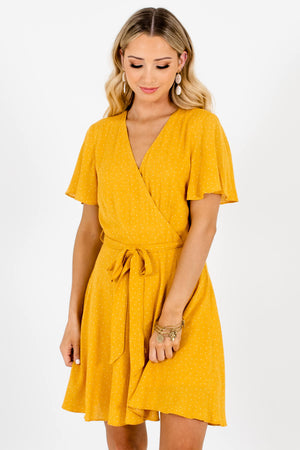 Mustard Yellow White Polka Dot Boutique Mini Dresses for Women