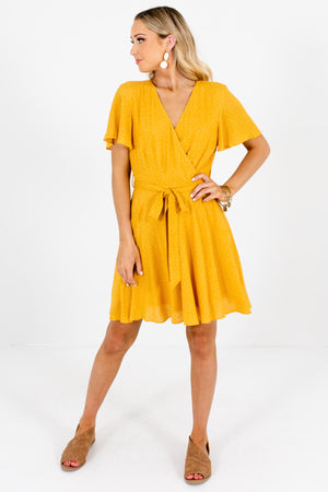 Mustard Yellow Polka Dot Cute and Comfortable Boutique Mini Dresses for Women
