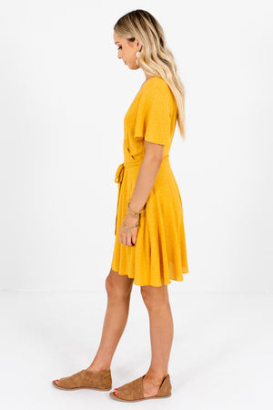 Mustard Waist Tie Detail Boutique Mini Dresses for Women