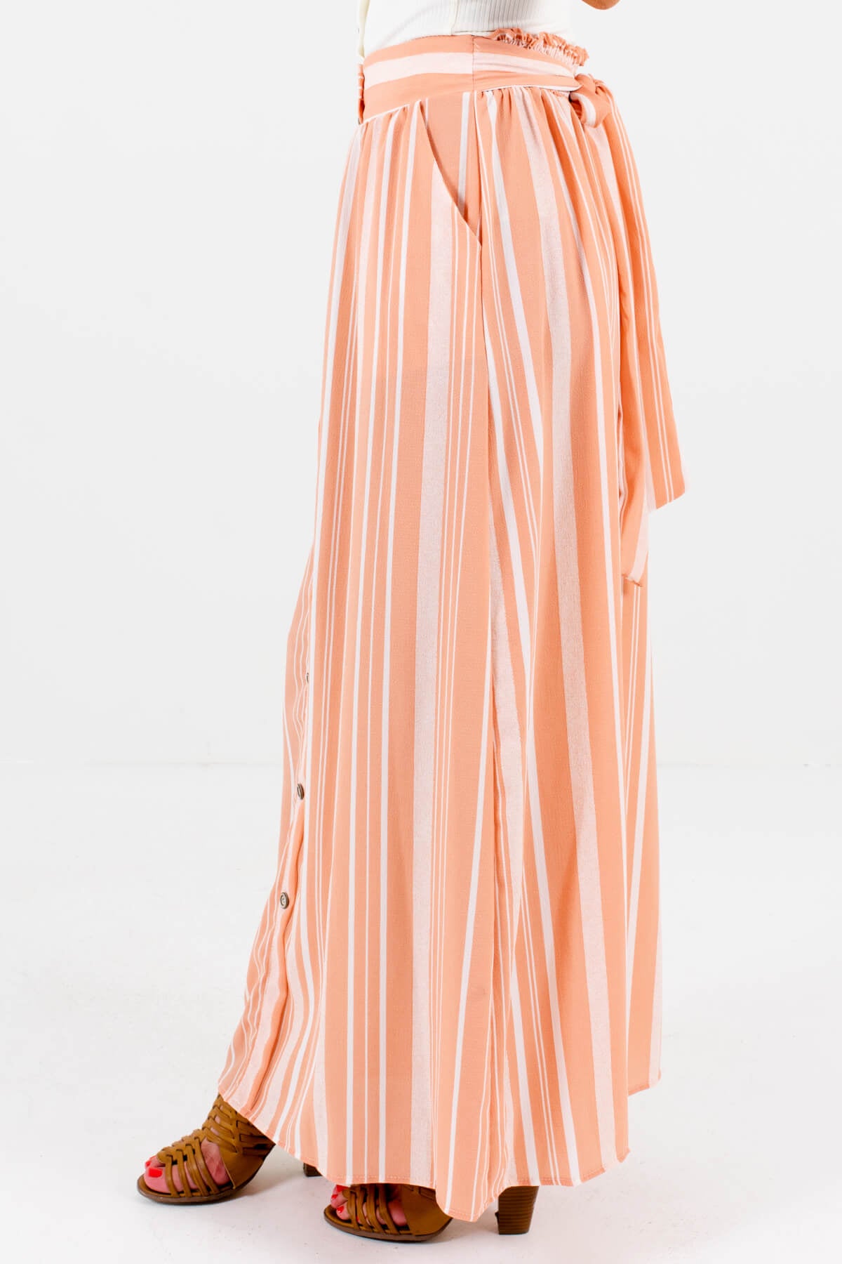 Peach Pink Waist Tie Detail Boutique Maxi Skirts for Women