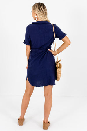 Navy Blue Asymmetrical Button Mini Dresses Affordable Online Boutique
