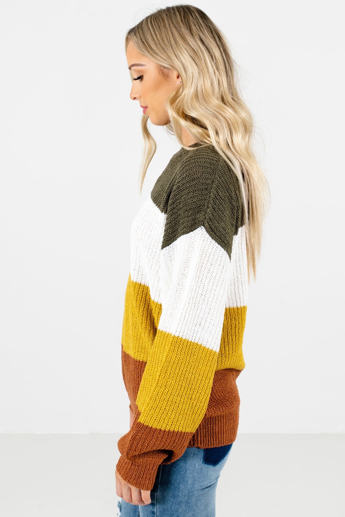 Mustard Yellow Round Neckline Boutique Sweaters for Women