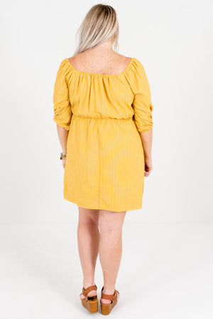 Mustard Yellow Puff Sleeve Tie-Front Cutout Plus Size Mini Dresses