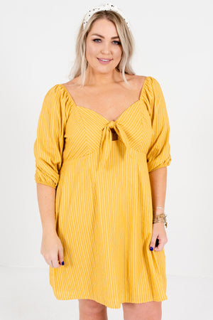 Mustard Yellow Plus Size Off Shoulder Puff Sleeve Tie-Front Cutout Mini Dresses