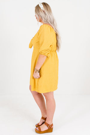 Mustard Yellow Plus Size Boutique Puff Sleeve Tie-Front Mini Dresses