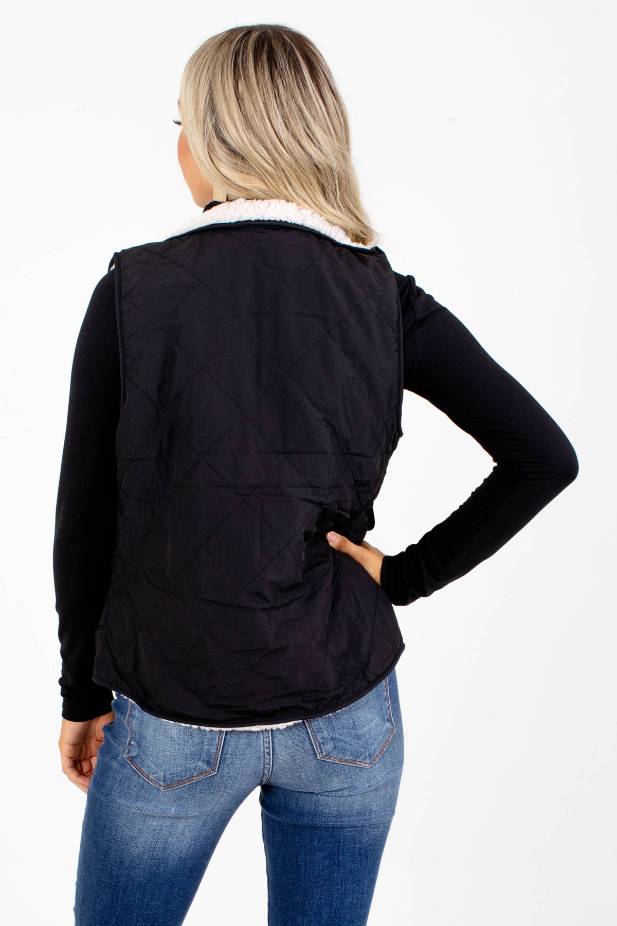 Women’s Black Reversible Sherpa Style Boutique Vest