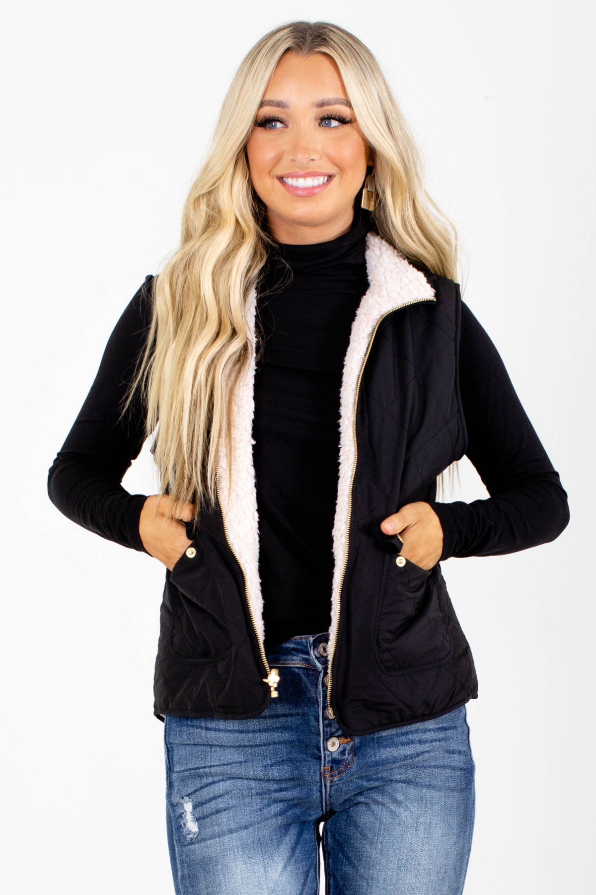 Black High-Quality Quilted Material Boutique Vests for Women