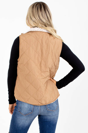 Women’s Camel Reversible Sherpa Style Boutique Vest