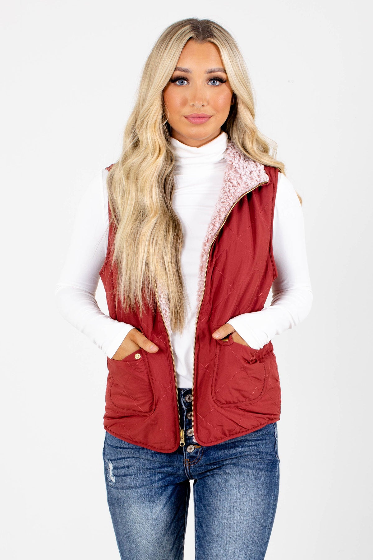 Mauve High-Quality Quilted Material Boutique Vests for Women