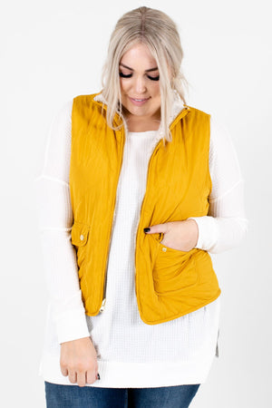 Mustard Yellow High-Quality Quilted Material Boutique Vests for Women