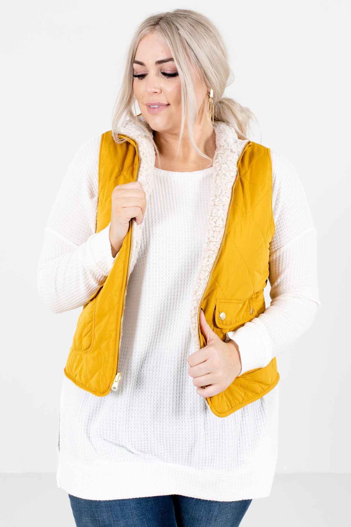 Mustard Yellow Cute and Comfortable Boutique Vests for Women