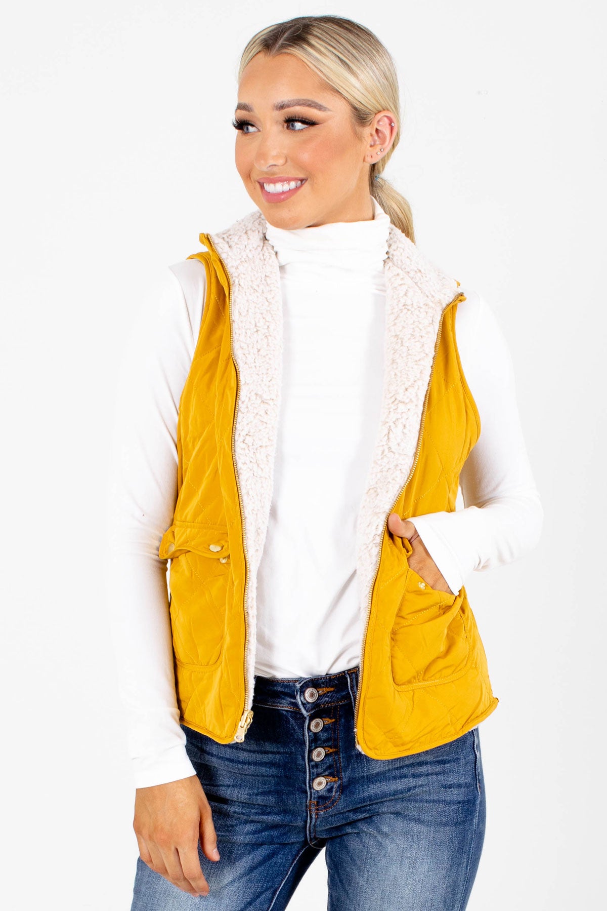 Mustard High-Quality Quilted Material Boutique Vests for Women