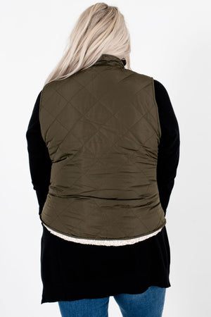 Women’s Olive Green Reversible Sherpa Style Boutique Vest