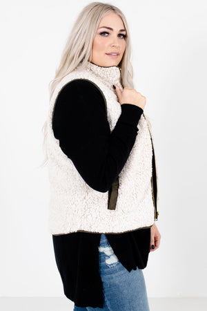 Olive Green Zip-Up Front Boutique Vests for Women