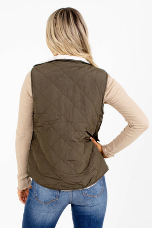 Women’s Olive Reversible Sherpa Style Boutique Vest
