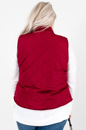 Women’s Wine Red Reversible Sherpa Style Boutique Vest