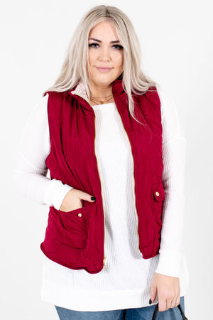 Wine Red High-Quality Quilted Material Boutique Vests for Women