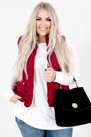 Women’s Wine Red Boutique Vest with Pockets