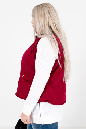 Wine Red Zip-Up Front Boutique Vests for Women