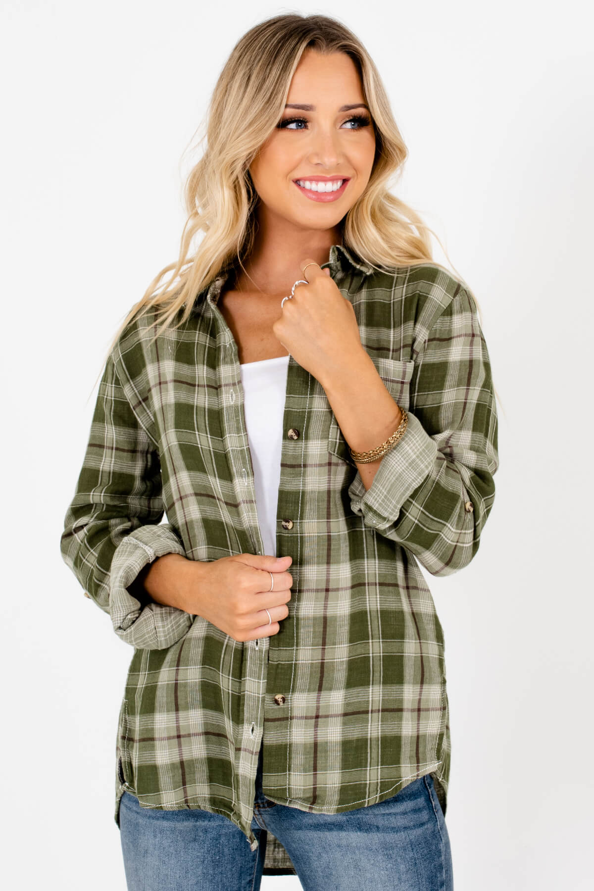 Green Plaid Cute and Comfortable Boutique Tops for Women