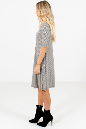 Black Subtle Open Back Boutique Knee-Length Dresses for Women