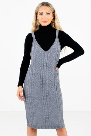 Gray High-Quality Knit Material Boutique Dresses for Women