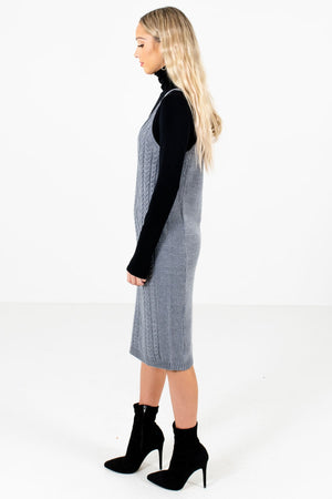Gray V-Neckline Boutique Knee-Length Dresses for Women
