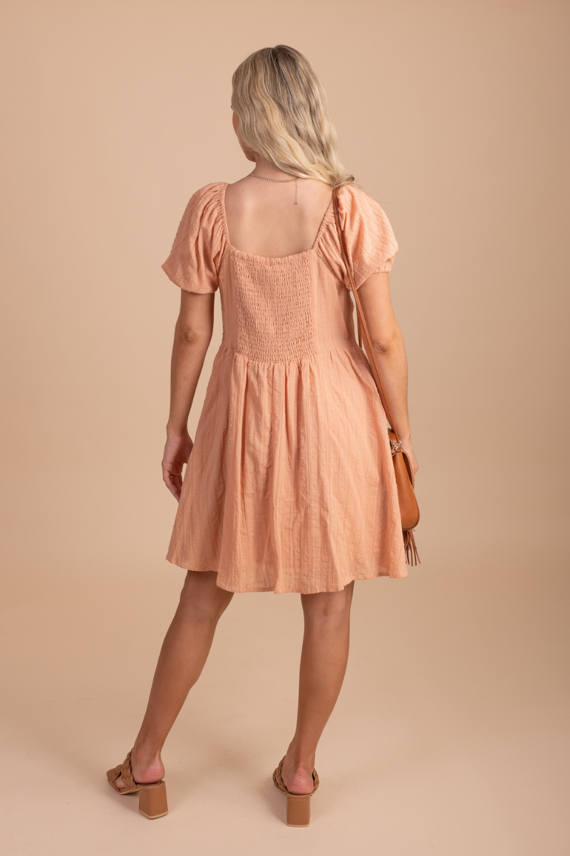 Women's Orange Puff Sleeve Boutique Mini Dress