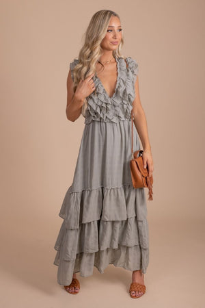ruffled bodice sage green maxi dress