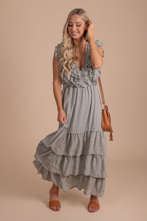 tiered ruffle skirt with plaid details maxi dress