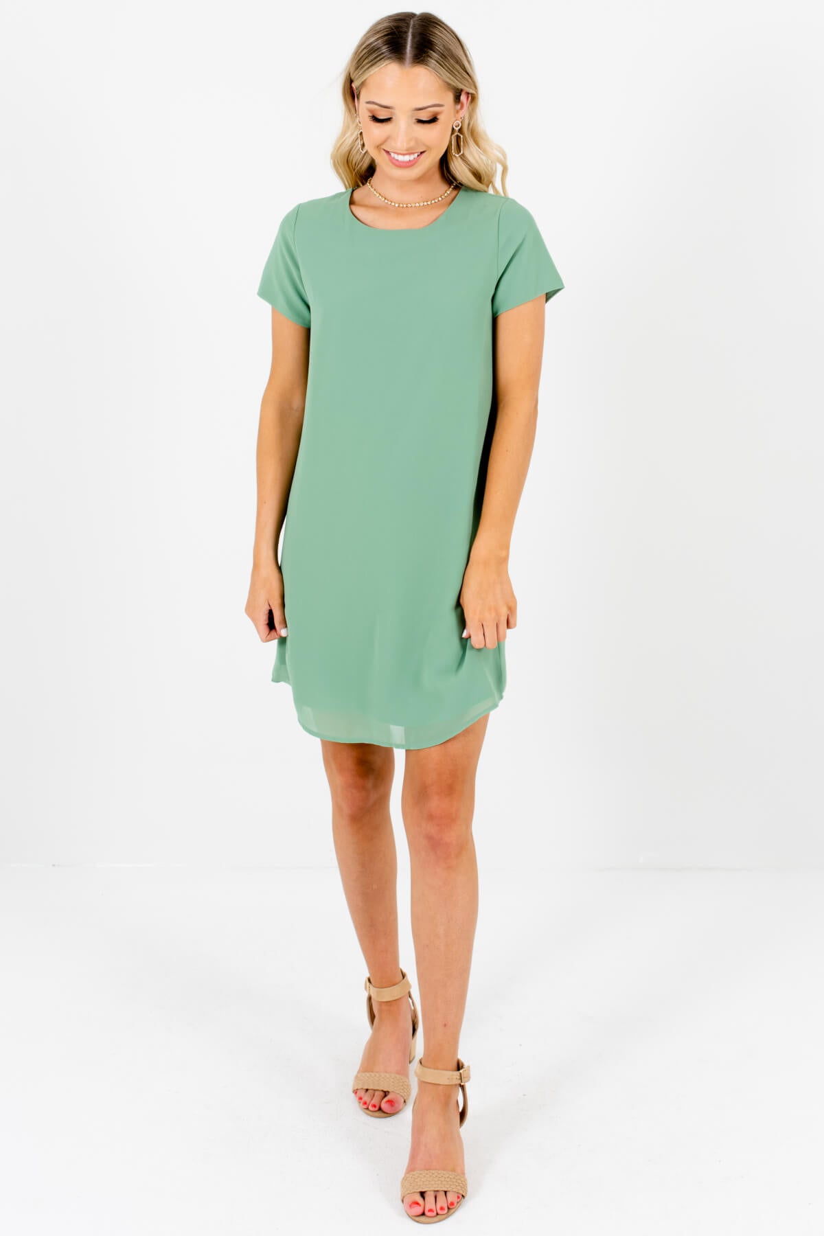 Light Green Short Sleeve Mini Dresses Affordable Boutique