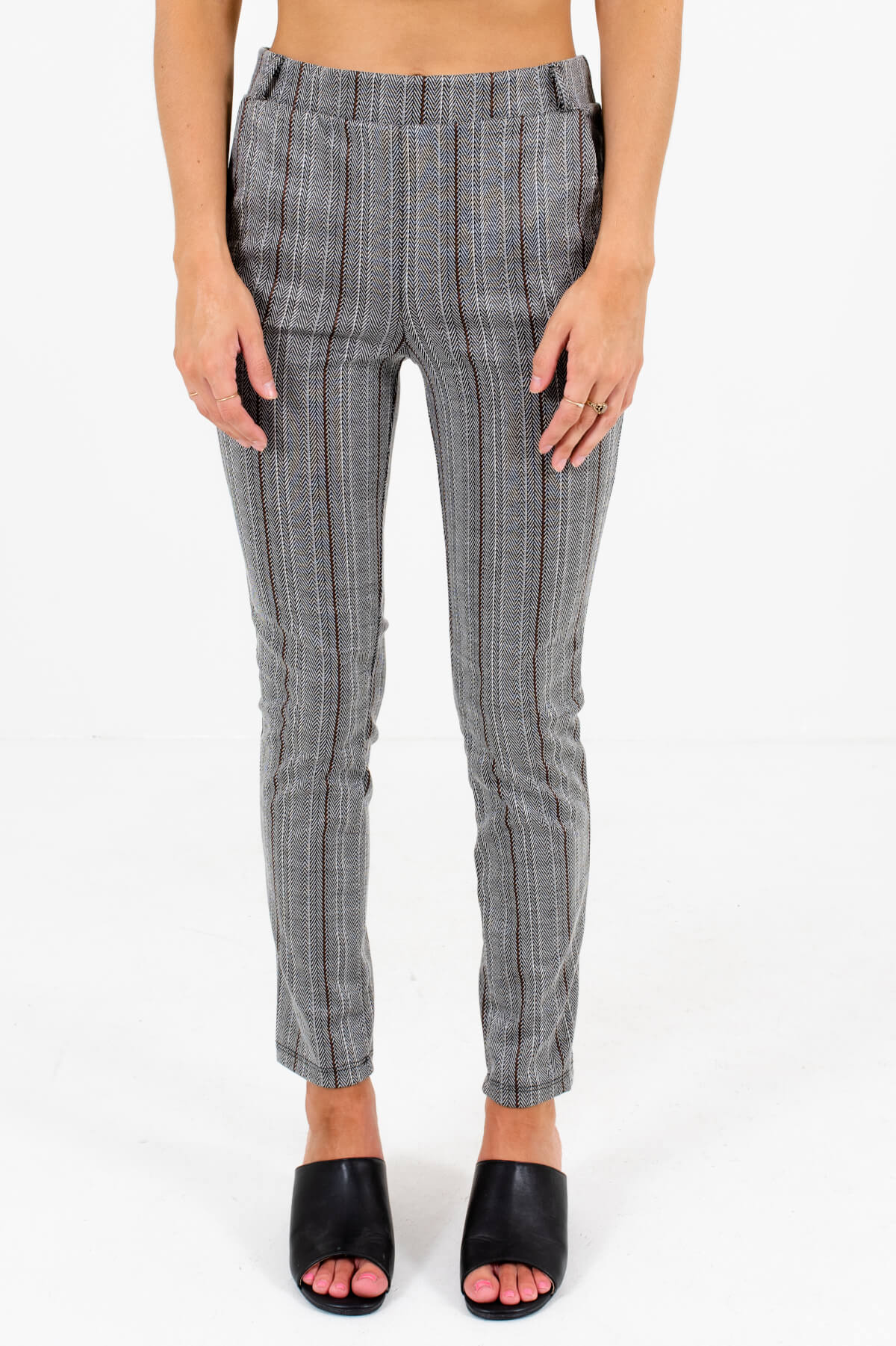 Gray Unique Striped Patterned Boutique Pants for Women