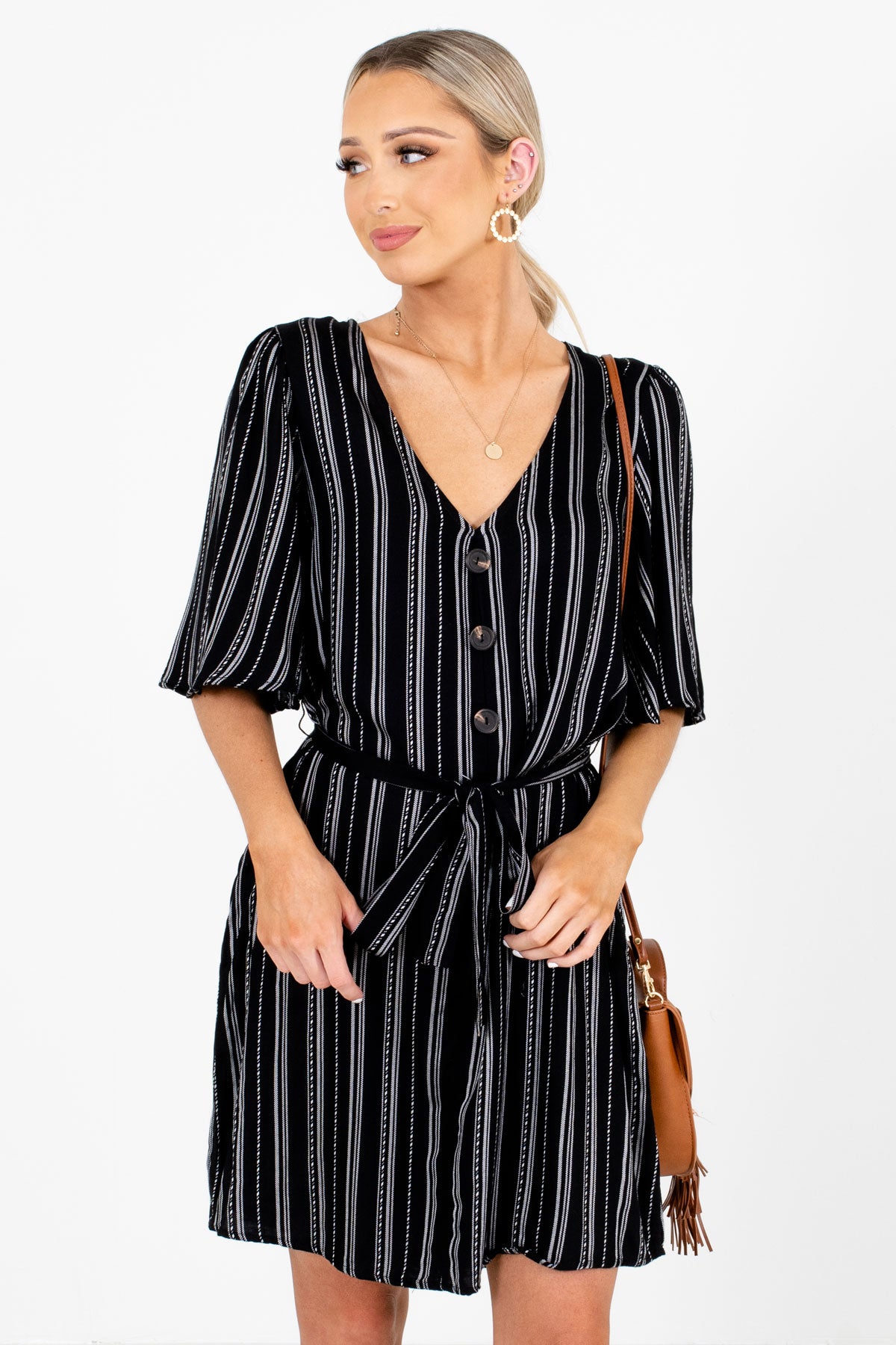 Black and White Striped Boutique Mini Dresses for Women