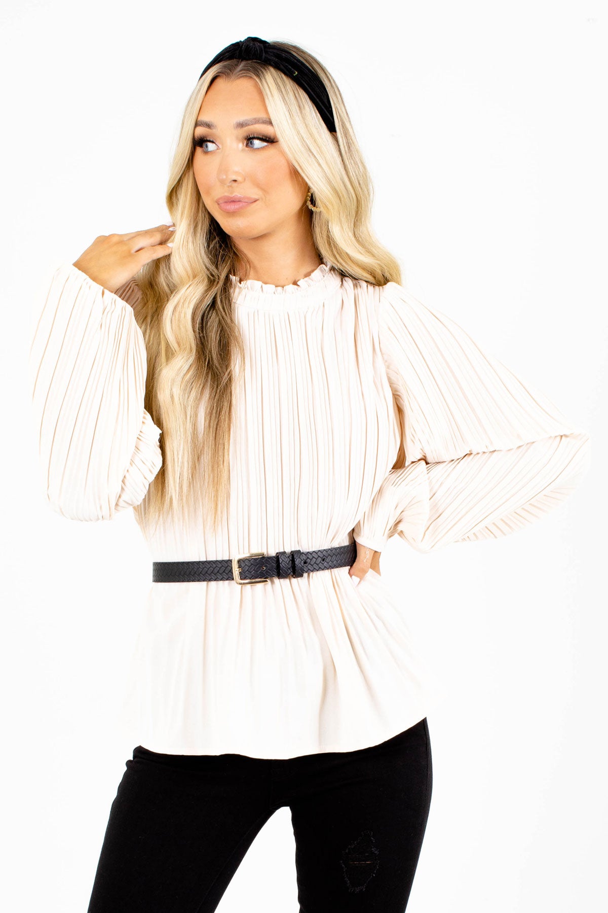 Beige Pleated blouse for Fall