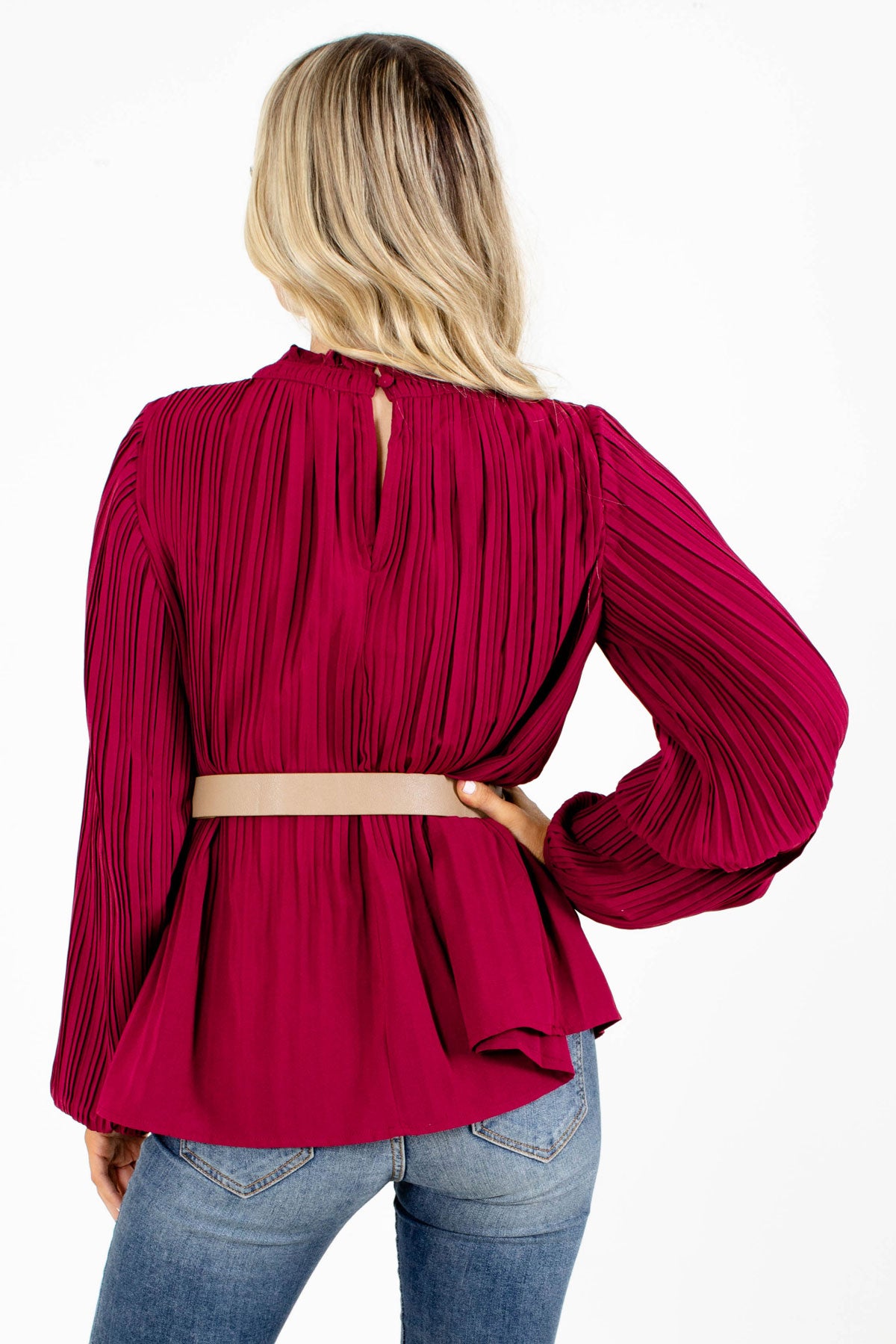 Boutique Style Wine Blouse with Pleats