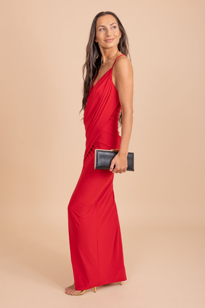 Fitted Maxi dress in Red with front slit