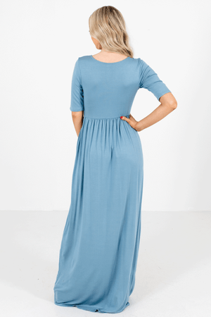 Women's Blue Elastic Waistband Boutique Maxi Dress