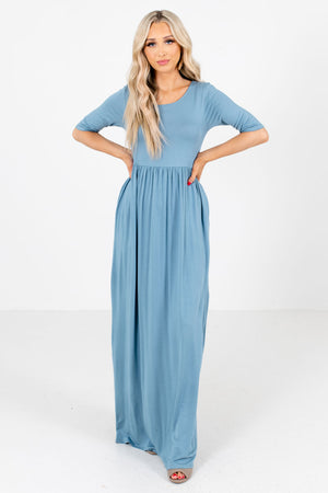 Blue 3/4 Length Sleeve Boutique Maxi Dresses for Women
