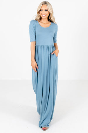 Women's Blue High-Quality Material Boutique Maxi Dress