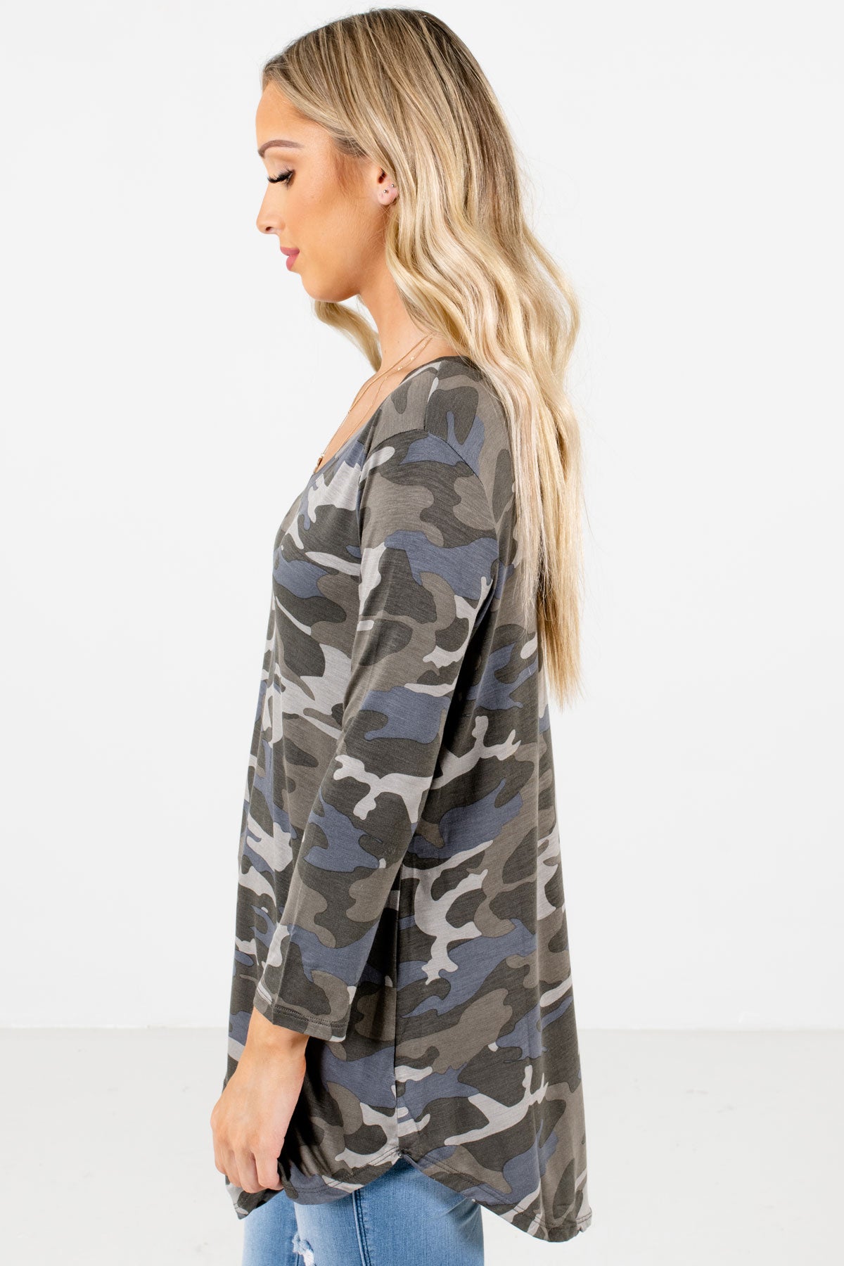 Green Rounded Hem Boutique Tops for Women